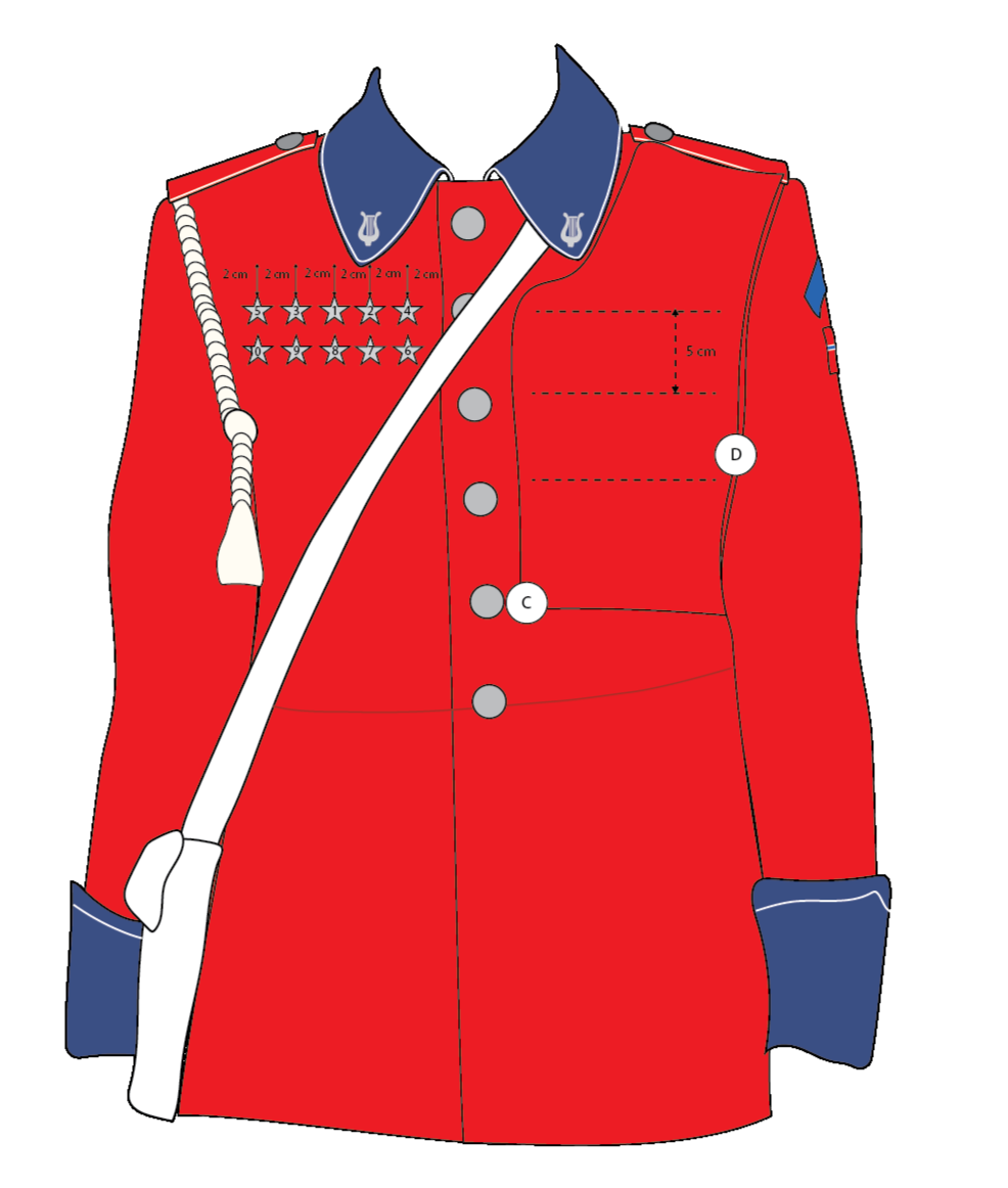 Illustrasjon av uniformsjakke for Kjelsås skoles musikkorps